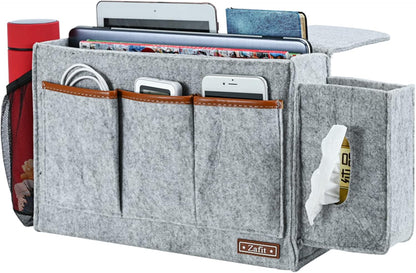 Zafit Bedside Caddy, Large Size Bedside Storage Organizer Bedside Organizer Caddy for Magazine Remotes Phone (13.4'' x 18.1'' Plus Size, Dark Grey)