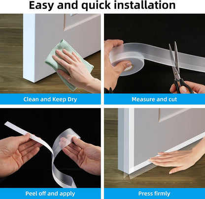 Clear Silicone Weather Stripping Seal Door Tape - Strong Adhesive Door & Window Seal Strip for Draft Stopper, Dustproof | Peel & Stick, Removable, No-Residue [33Feet x 45mm]