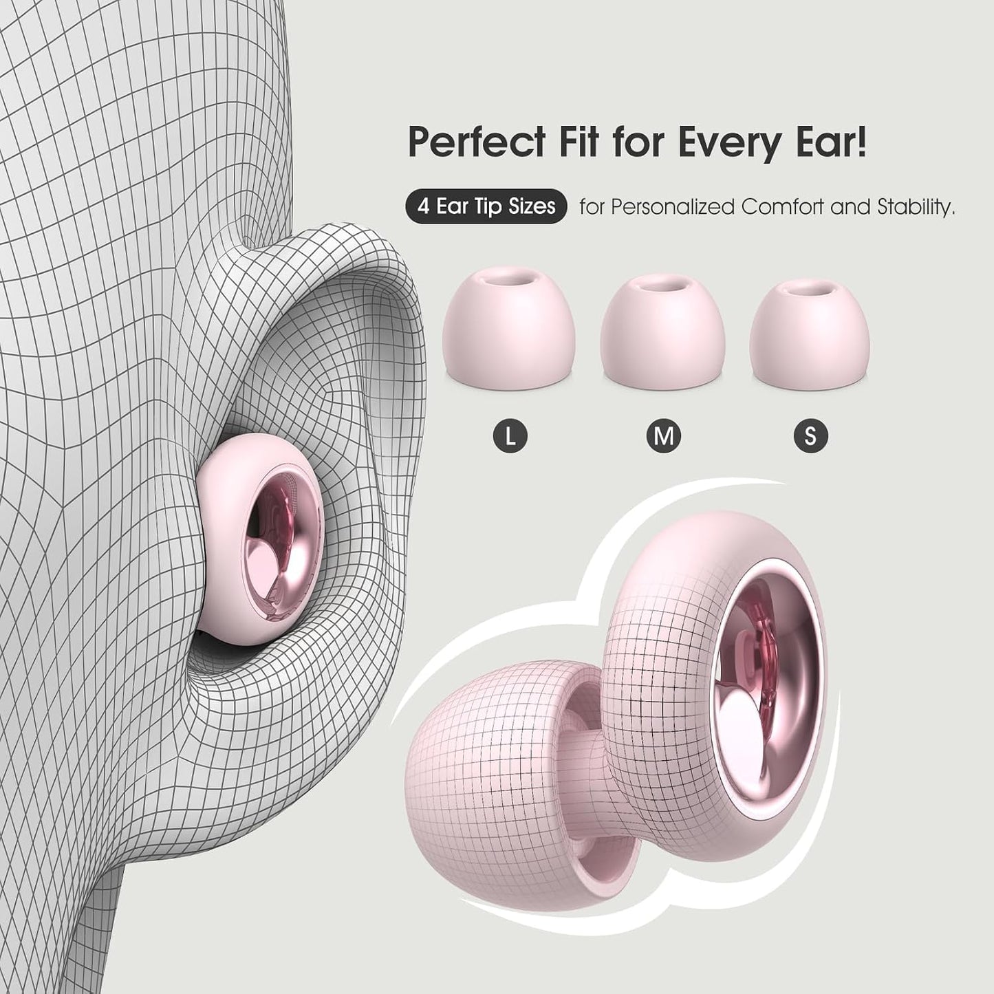 Noise Cancelling Ear Plugs for Sleeping, Reusable Silicone Ear Plugs for Noise Reduction, Soft Hearing Protection with 8 Ear Tips for Concerts, Work, Shooting, and Travel(Rose)