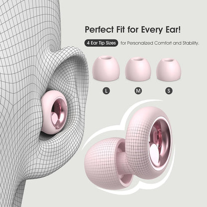 Noise Cancelling Ear Plugs for Sleeping, Reusable Silicone Ear Plugs for Noise Reduction, Soft Hearing Protection with 8 Ear Tips for Concerts, Work, Shooting, and Travel(Rose)