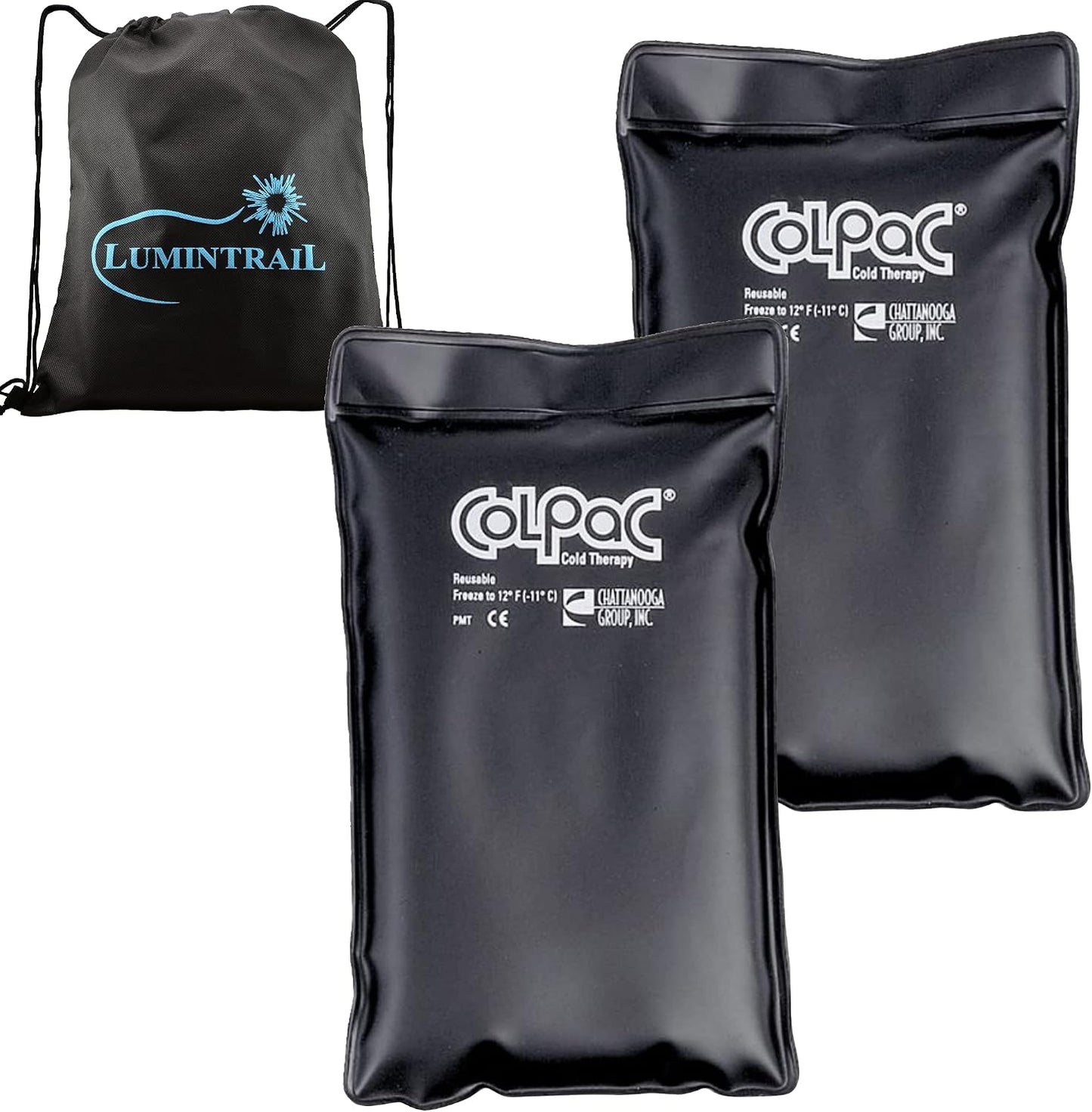 Chattanooga ColPac, Reusable Gel Ice Pack, Cold Therapy for Neck, Shoulder, Upper Back for Headaches, Inflammation, 23" Neck Contour, Blue Vinyl, with a Lumintrail Drawstring Bag