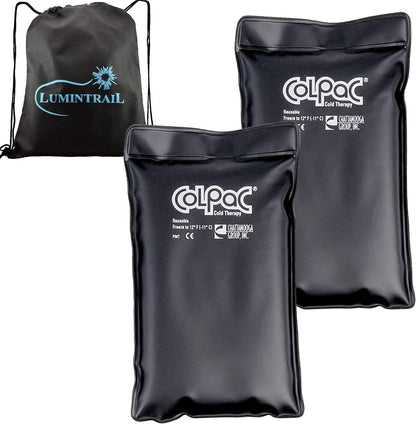 Chattanooga ColPac, Reusable Gel Ice Pack, Cold Therapy for Neck, Shoulder, Upper Back for Headaches, Inflammation, 23" Neck Contour, Blue Vinyl, with a Lumintrail Drawstring Bag