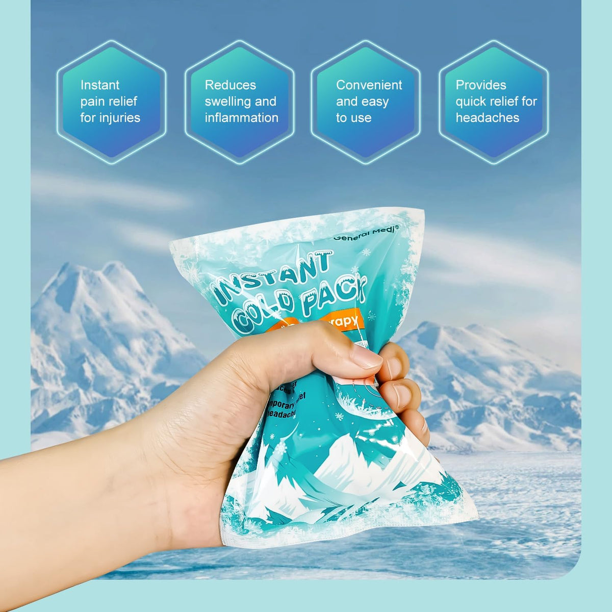 General Medi Instant Ice Cold Pack (4”x 5.5”) – 25 Packs Disposable Cold Therapy Ice Packs for Pain Relief, Swelling, Inflammation, Sprains, Toothache – for Athletes & Outdoor Activities