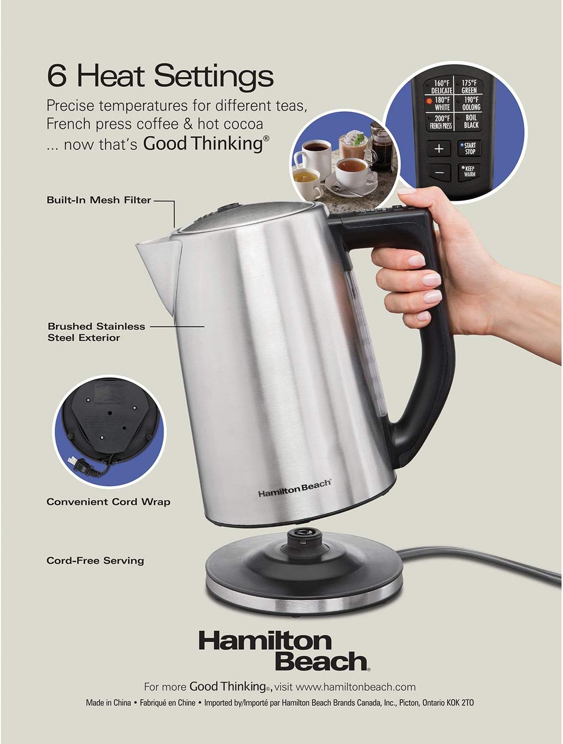 Hamilton Beach 41025 Electric Variable Temperature Stainless Steel Tea Kettle