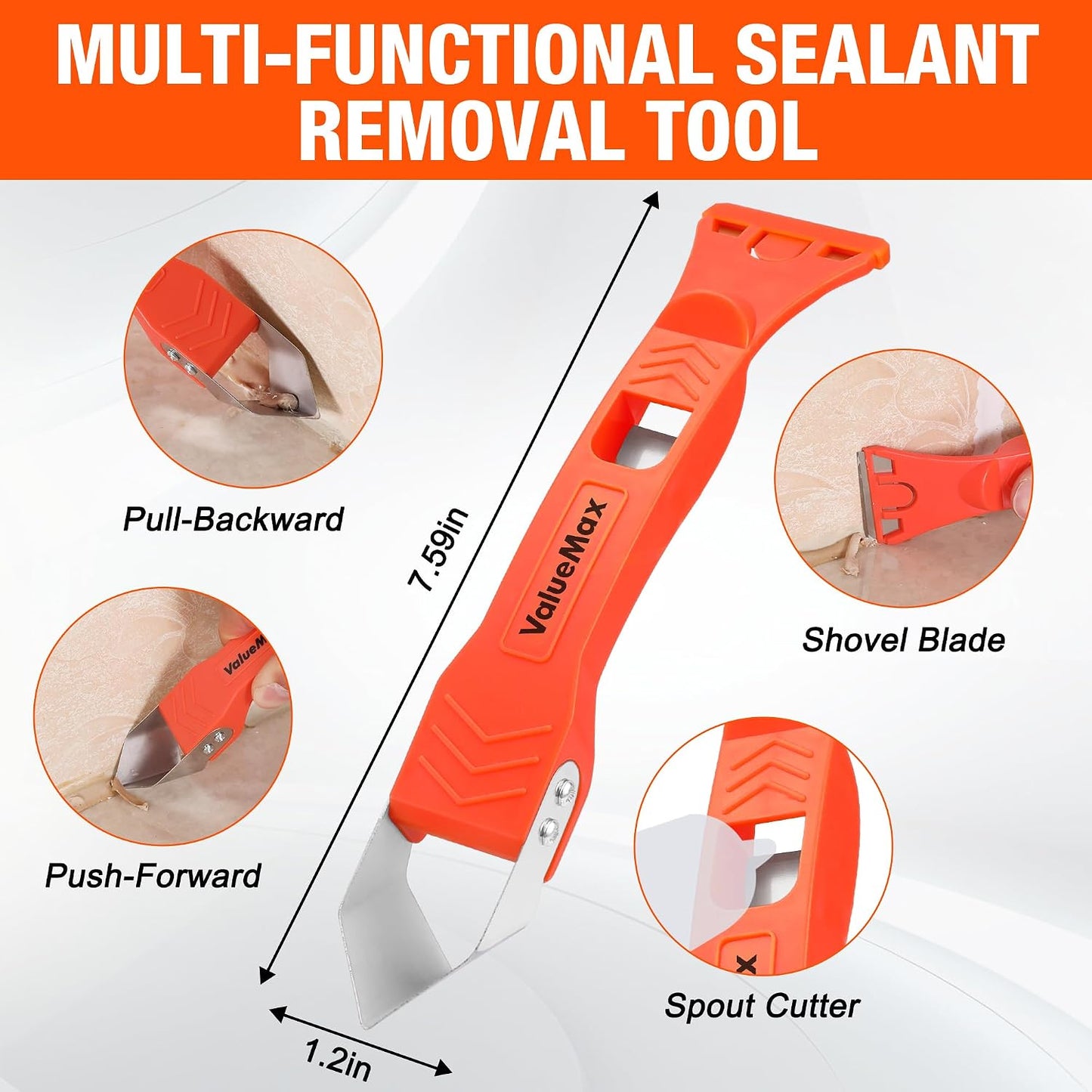 ValueMax 10OZ Caulk Gun and Caulk Scraper Kit with Caulk Remover Tool | Smooth Silicone Caulking Gun, 10:1 Thrust Ratio, Sealant Finishing Tool Grout Scraper for Caulking/Filling/Sealing