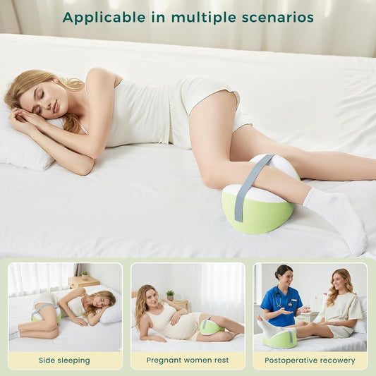 Knee Pillow for Side Sleepers, Leg Pillow with Adjustable Hook & Loop Strap & Removable Washable Cover for Spine Alignment, Sciatica, Hip & Back Pain Relief
