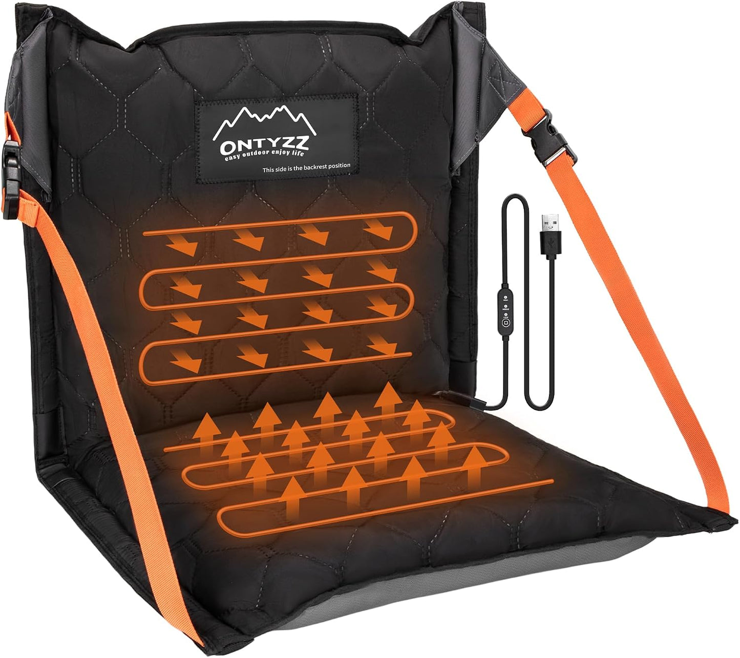 Stadium Seats with Back Support Inflatable Portable Folding Seat | Waterproof Cushion with Backrest for Sports Events Stadium and Camping, Black Heated Version