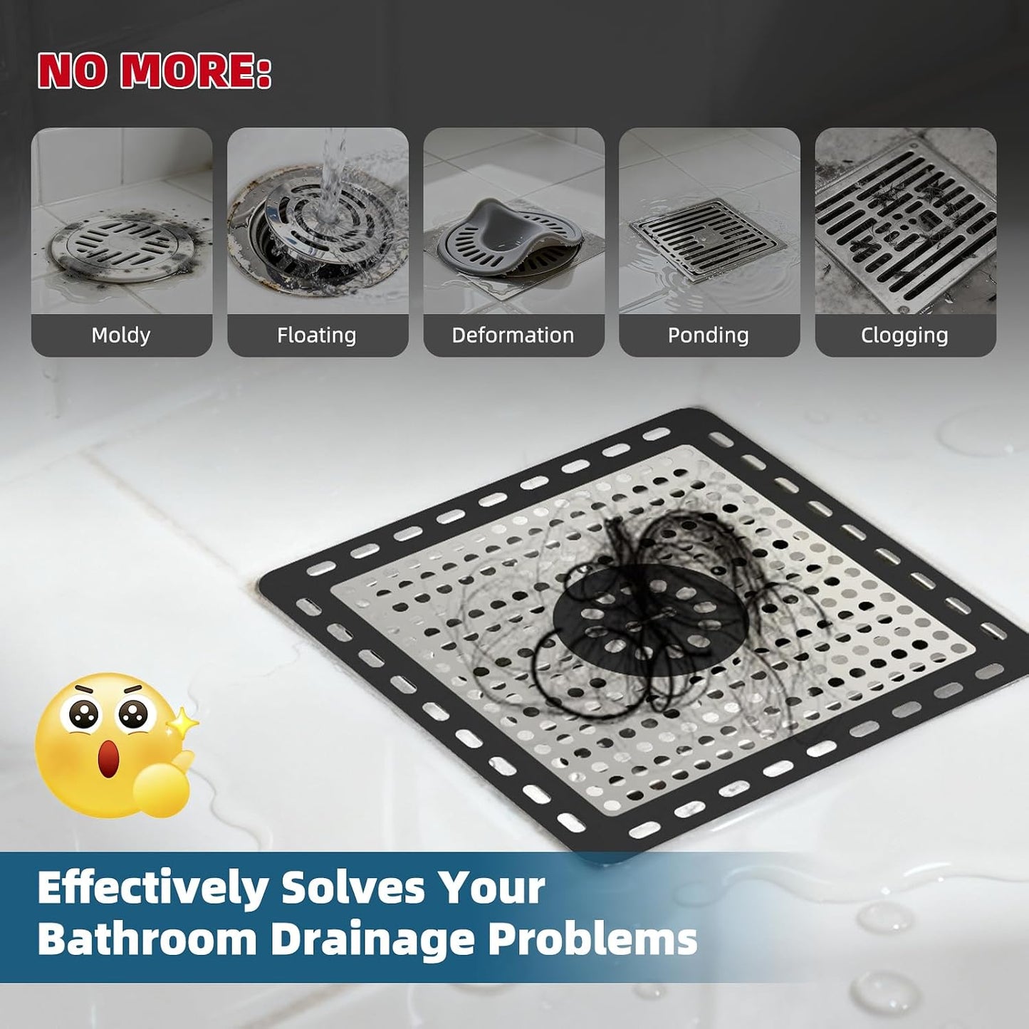 Hibbent Upgraded Shower Drain Hair Catcher for Bathroom Floor 4" Drain, Anti-Clogging Shower Drain Cover, Stainless Steel & Silicone Drain Strainer with Handle, Shower Drain Protector, Grey