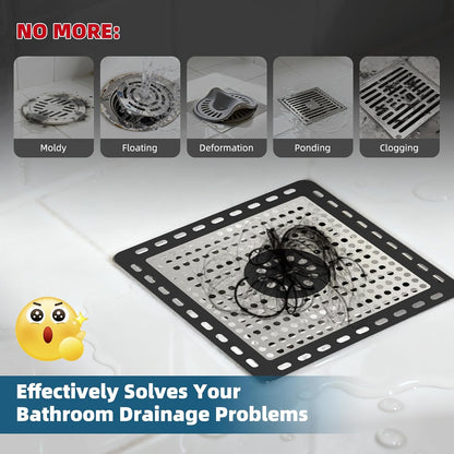 Hibbent Upgraded Shower Drain Hair Catcher for Bathroom Floor 4" Drain, Anti-Clogging Shower Drain Cover, Stainless Steel & Silicone Drain Strainer with Handle, Shower Drain Protector, Grey