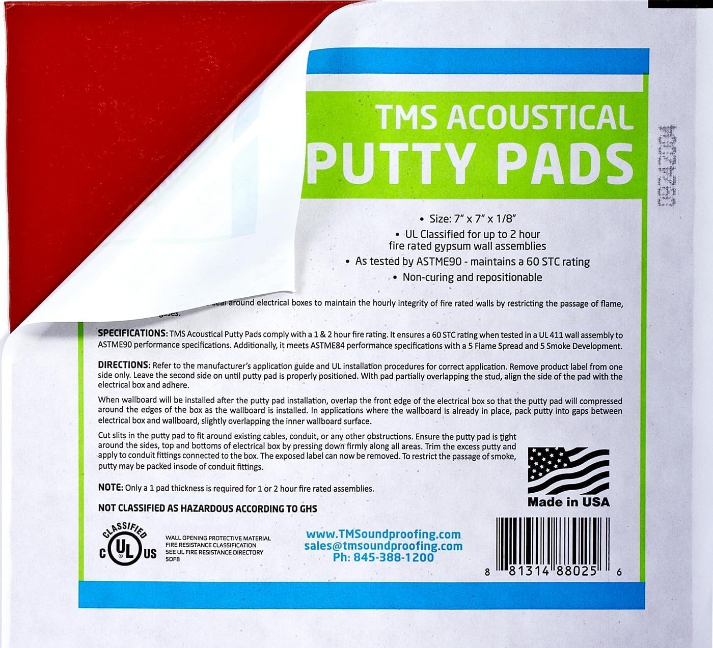 Acoustical Putty Pads - Moldable Soundproofing Pad - Fire Stop for Electrical Boxes Outlet Putty Pad, Highest UL and STC Rating - Size 7 x 7 - Pack of 3 Putty Pads - Made in USA