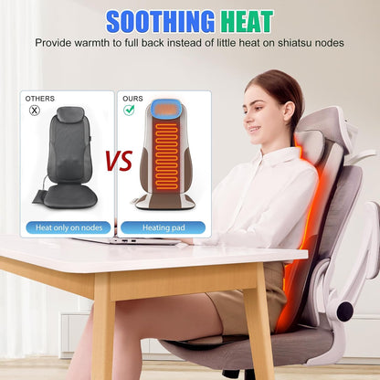 Back Massager with Soft Plush Fabric Cover, Massage Seat Cushion with 8 Vibration Motors & 2 Heating Levels, Chair Massager for Recliner, Office Chair, Sofa Use