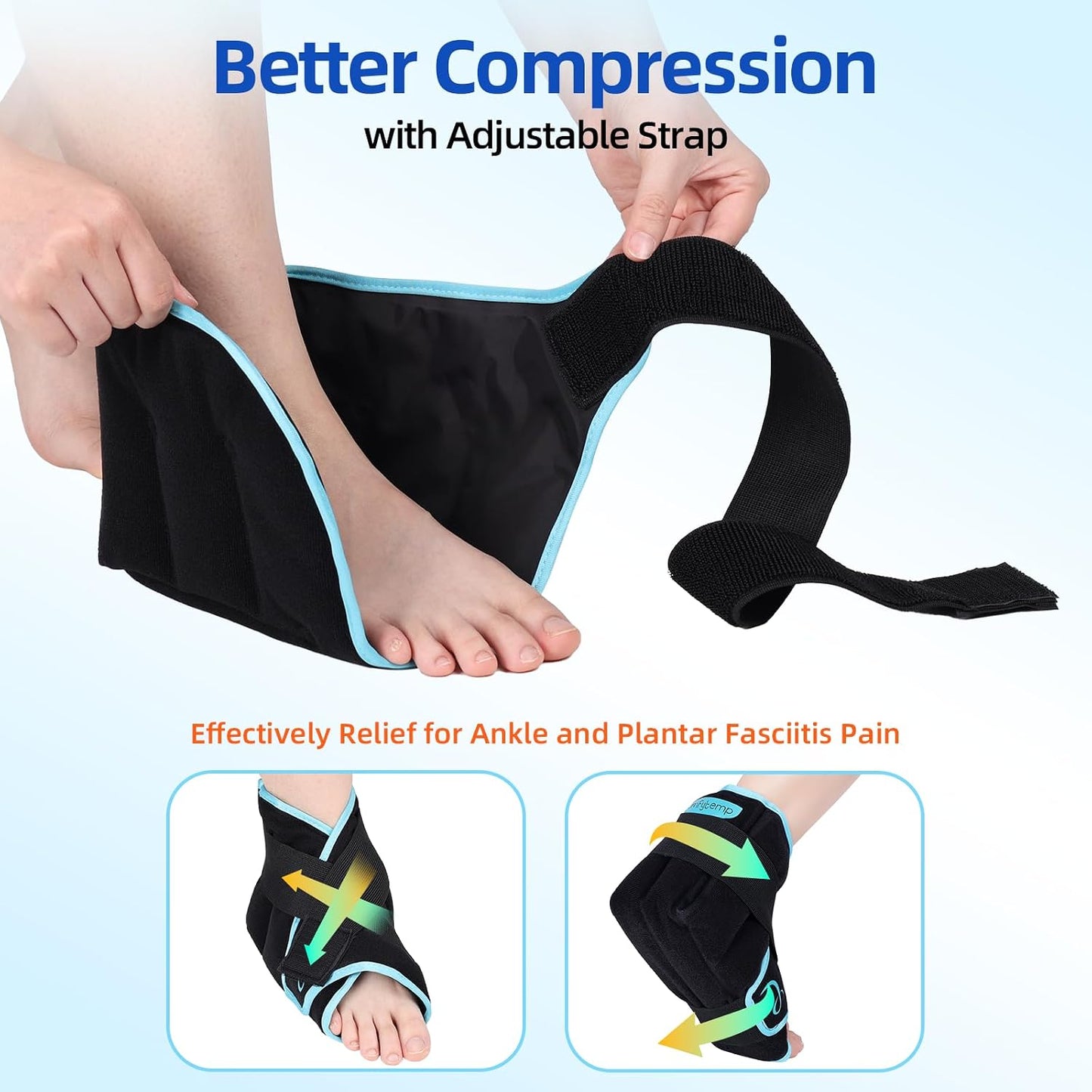 Comfytemp Ankle Foot Ice Pack Wrap for Plantar Fasciitis Relief, FSA Eligible HSA, Ankles Brace for Sprain Pain, Heel Spur, Swelling, Achilles Tendonitis, Hot Cold Gel Ice Pack for Injuries Reusable
