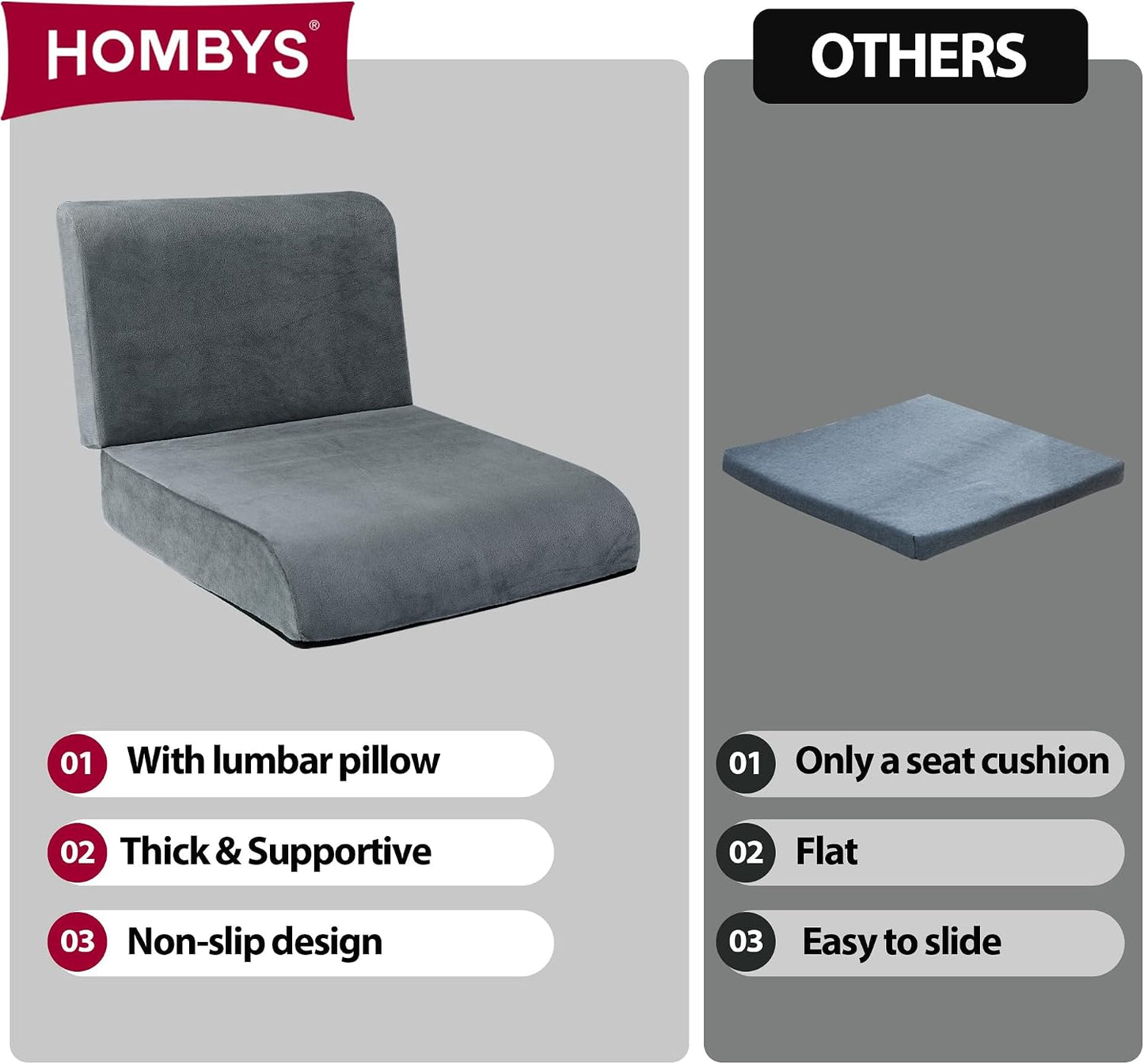 HOMBYS Recliner Seat Cushion with Lumbar Supportive Pillow Extra Large Non-Slip Seat Cushion with Back Support Cushions,Cruve Edge Design for Relief Thighs Pressure, Brown