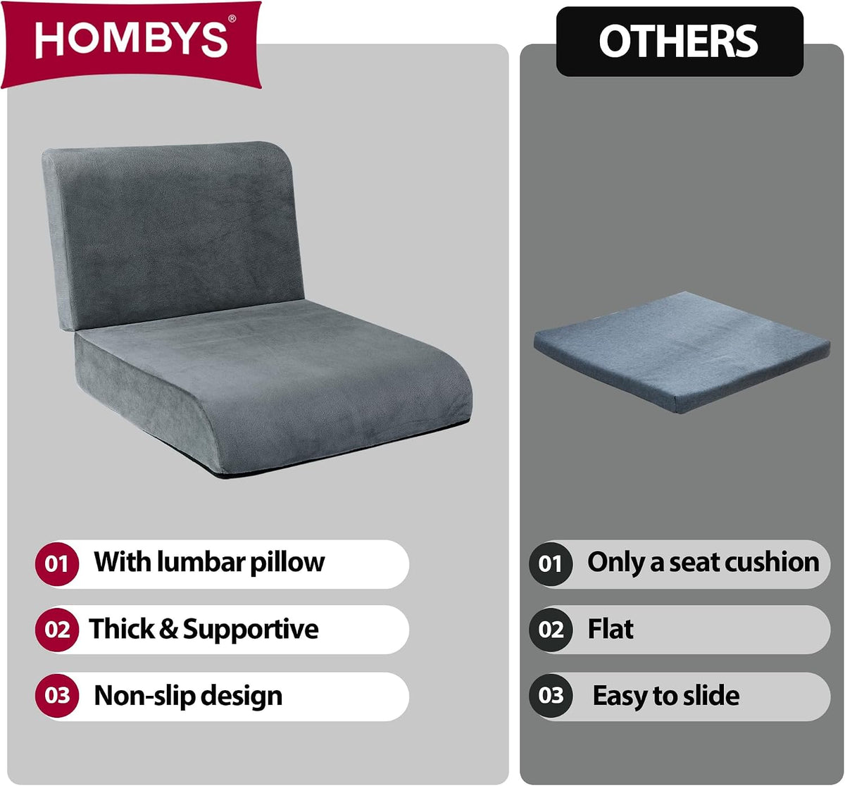 HOMBYS Recliner Seat Cushion with Lumbar Supportive Pillow Extra Large Non-Slip Seat Cushion with Back Support Cushions,Cruve Edge Design for Relief Thighs Pressure, Brown