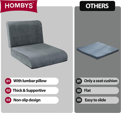 HOMBYS Recliner Seat Cushion with Lumbar Supportive Pillow Extra Large Non-Slip Seat Cushion with Back Support Cushions,Cruve Edge Design for Relief Thighs Pressure, Brown