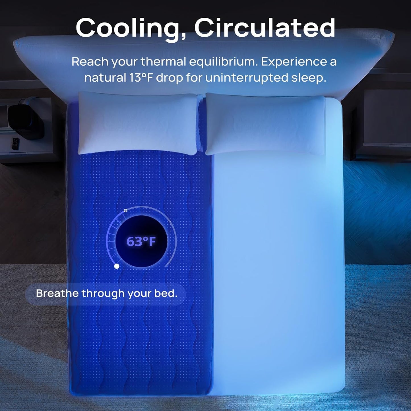 Omni Sleep Water Cooling Mattress Pad for Hot Sleepers, Bed Cooling System with Cooling Fabric Zero-EMF Cooling Bed Pad Remote Control Quiet Sleep Mode Relief for Night Sweats Hot Flashes(Dark Gray)