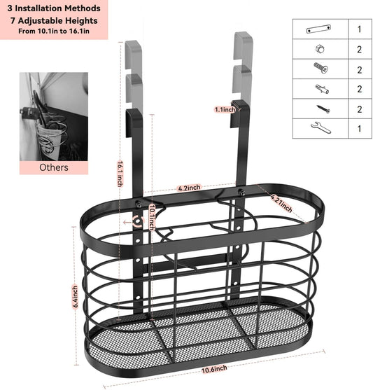 Hair Dryer Holder 3 in 1 Hair Tool Organizer - Blow Dryer Holder | Djustable Height Wall Mounted/Cabinet Door Bathroom Organizer Under Sink for Hair Dryer, Flat Irons, Curling Wands