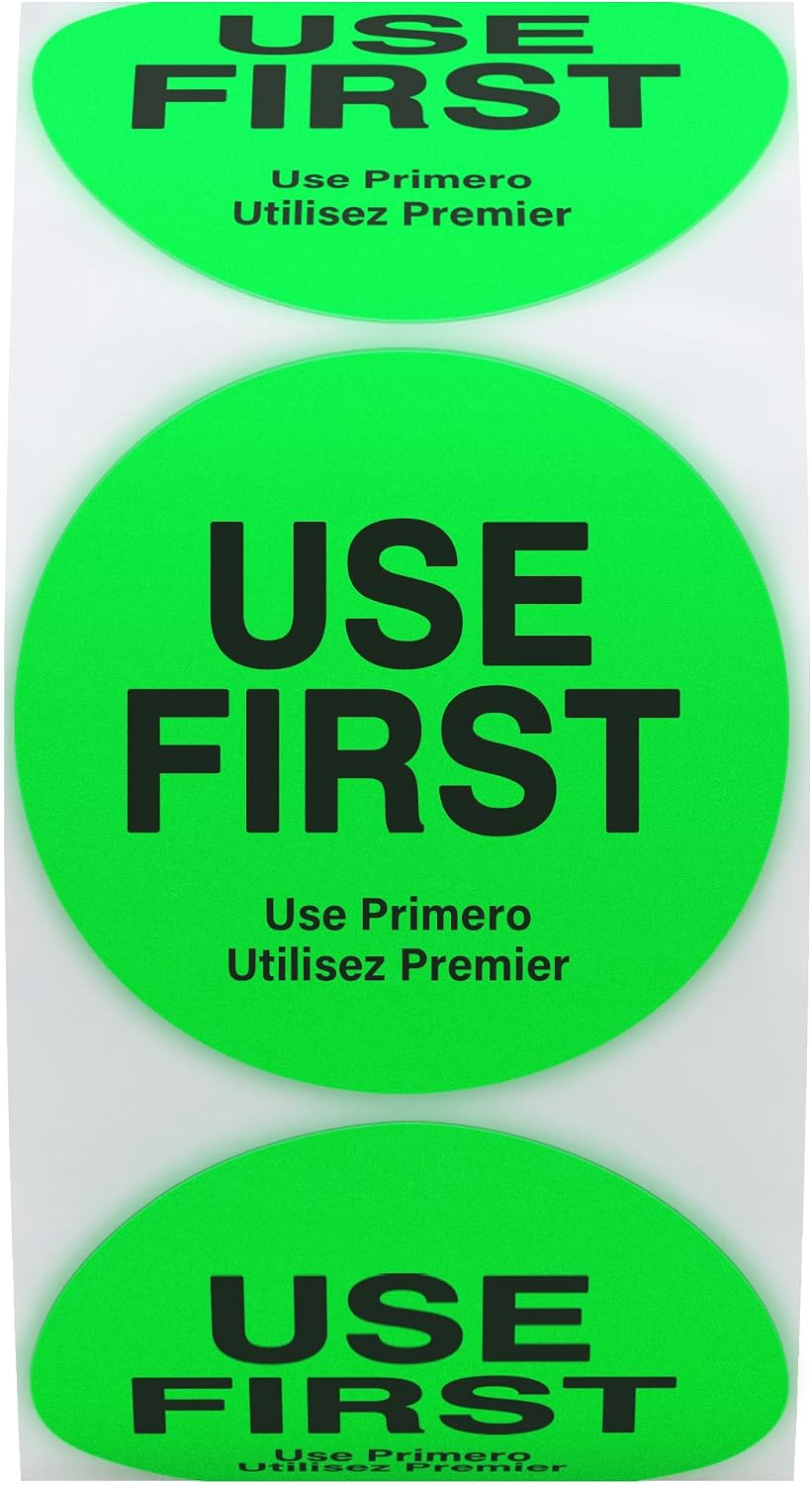 500 Pcs 1.5" Use First Stickers Small Stickers Circle Label Dot Labels Fluorescent Paper, Fluorescent Green