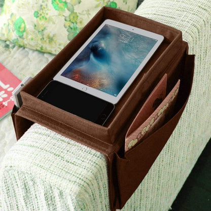 Sofa Armrest Organizer, Couch TV Remote Storage Organizer with Pockets for Recliner Armchair Snacks Glasses Smartphone Magazines Pouch (Black)