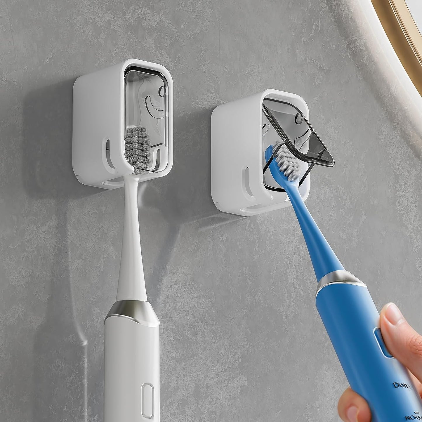 MOPMS Single Slot Toothbrush Holders Wall Mounted with Cover for Bathrooms | 2PCS Toothbrush Cover for Shower, Single Toothbrush Dispenser Storage Organizer for Family & Travel