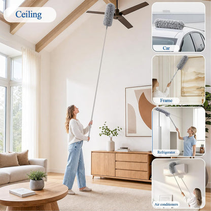 Cobweb Duster with Extension Pole 100 inches, Dusters for Cleaning with 2 Duster Heads, Washable Microfiber Feather Duster for Cleaning Ceiling Fan, High Ceiling, Blinds, Furniture & Cars