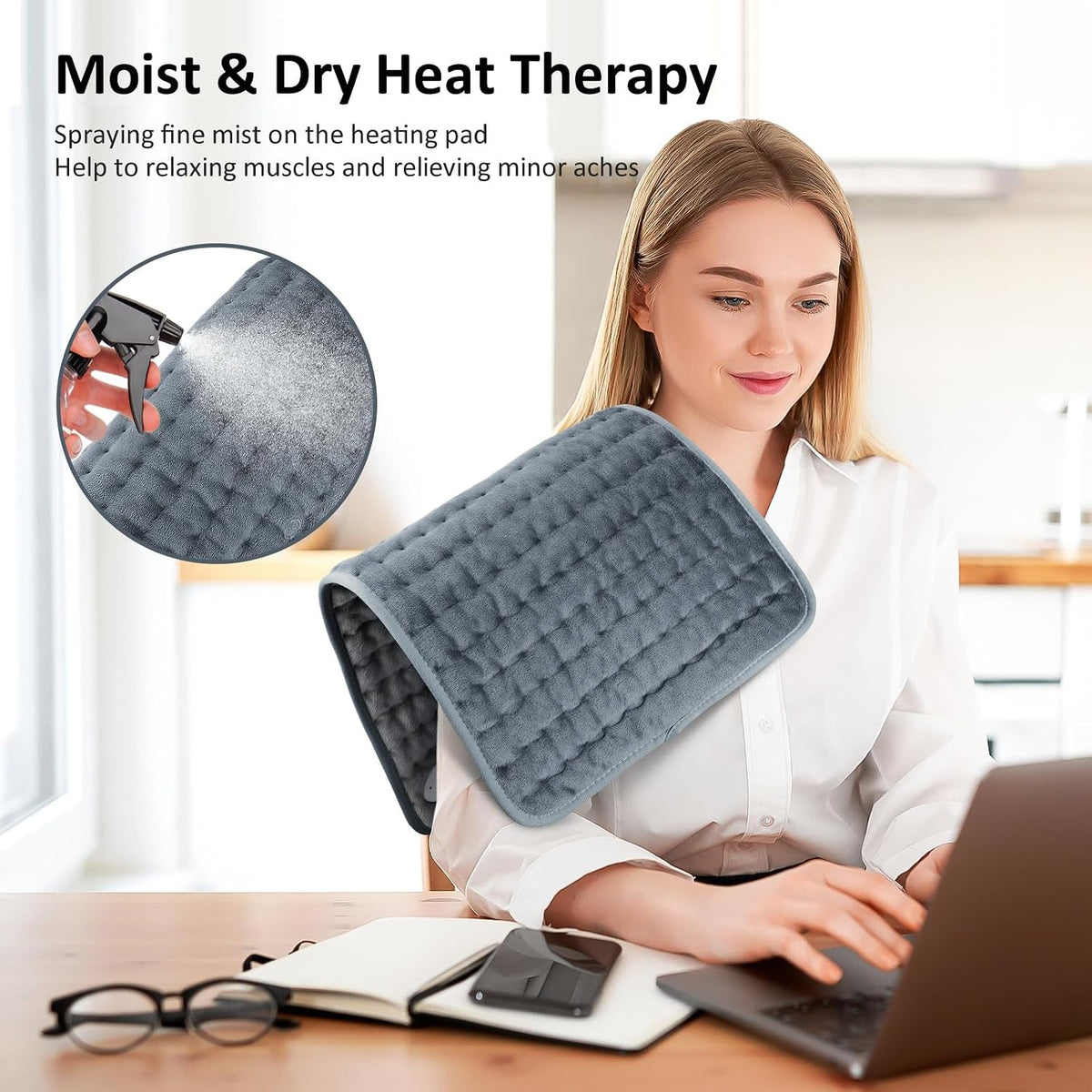 Heating pad for Back/Shoulder/Neck/Abdomen, Heating Pads for Period Cramps with 6 Fast Heating Settings, Auto-Off, Machine Wash, Birthday Gifts for Women Mom Men Dad, Extra Large 12"x24", Blue