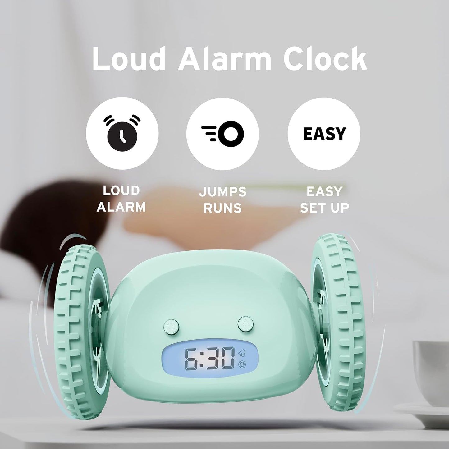 CLOCKY Alarm Clock on Wheels – Loud Rolling Alarm Clock for Heavy Sleepers | Runaway Clock that Jumps & Runs to Wake You Up | Funny Unique Gift for Adults, Teens & Kids Bedrooms (Black)