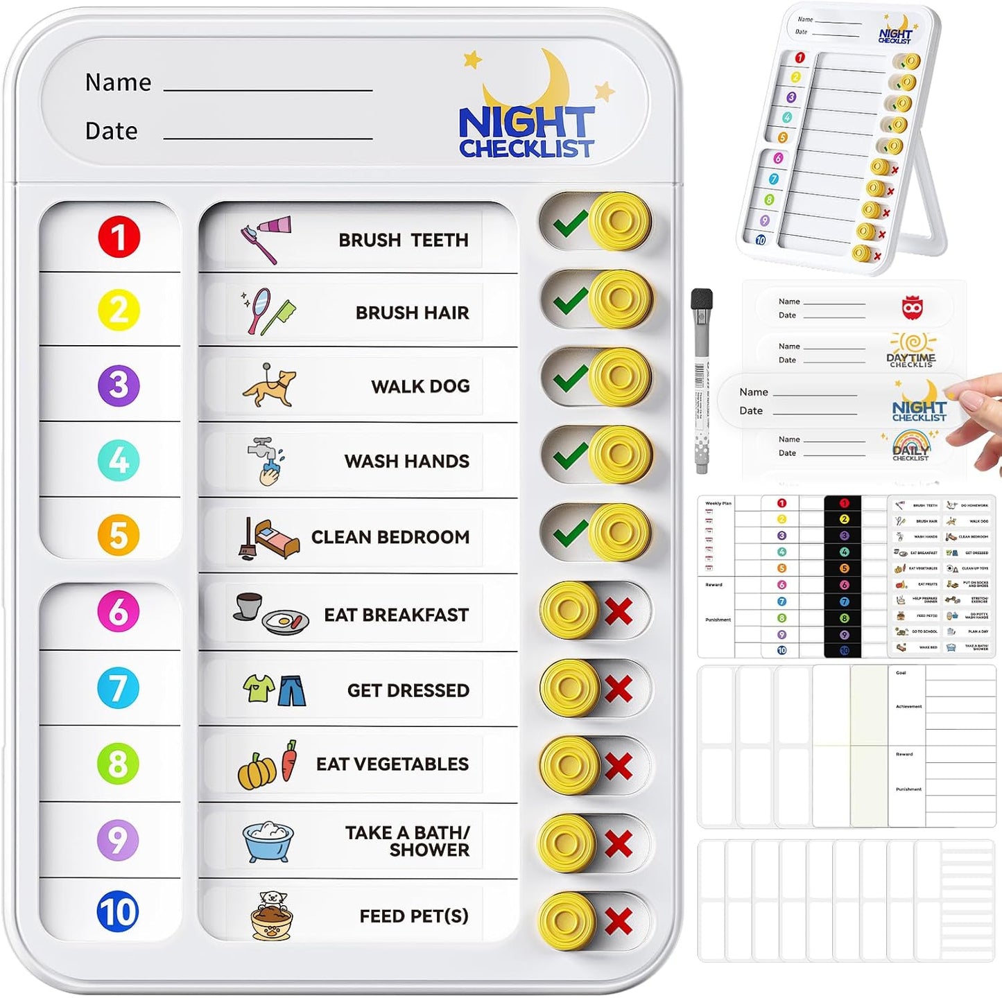 Chore Chart for Kids ADHD Tools to Do List Checklist Magnetic Planning Board with Sliders, Visual Schedule Board with Dry Erase Sheets, Sticker, Marker, Routine Chart for Kids - Pink
