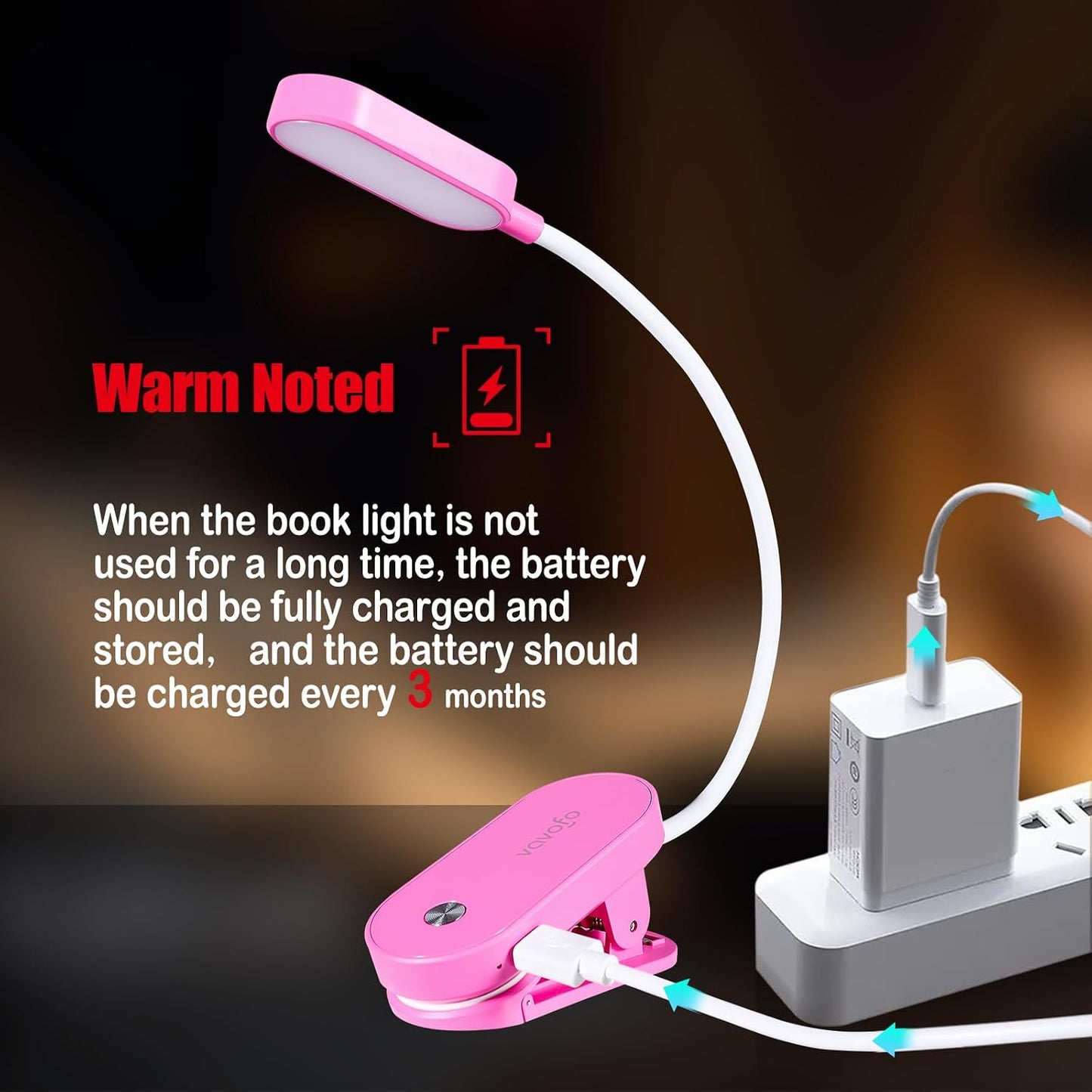 VAVOFO Rechargeable Book Light, 14 LEDs Eye Care Clip On Amber Reading Light for Bookworms Reading in Bed with 9 Colors 9 Brightness (Blue)