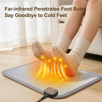 Foot Warmer Under Desk - 15.9x19.9in Heated Floor Mat 110V Adjustable Temperature Electric Heater with Timer for Office Home, Heating Pad for Cold Feet (Brown Wood)