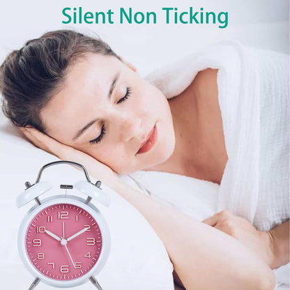 pxy Loud Alarm Clock for Heavy Sleepers 3D Dial Battery Operated (Battery Include), 4" Super Silent Analog Alarm Clock for Kids with Night Light PT260 Silver OrangePT505 Green White