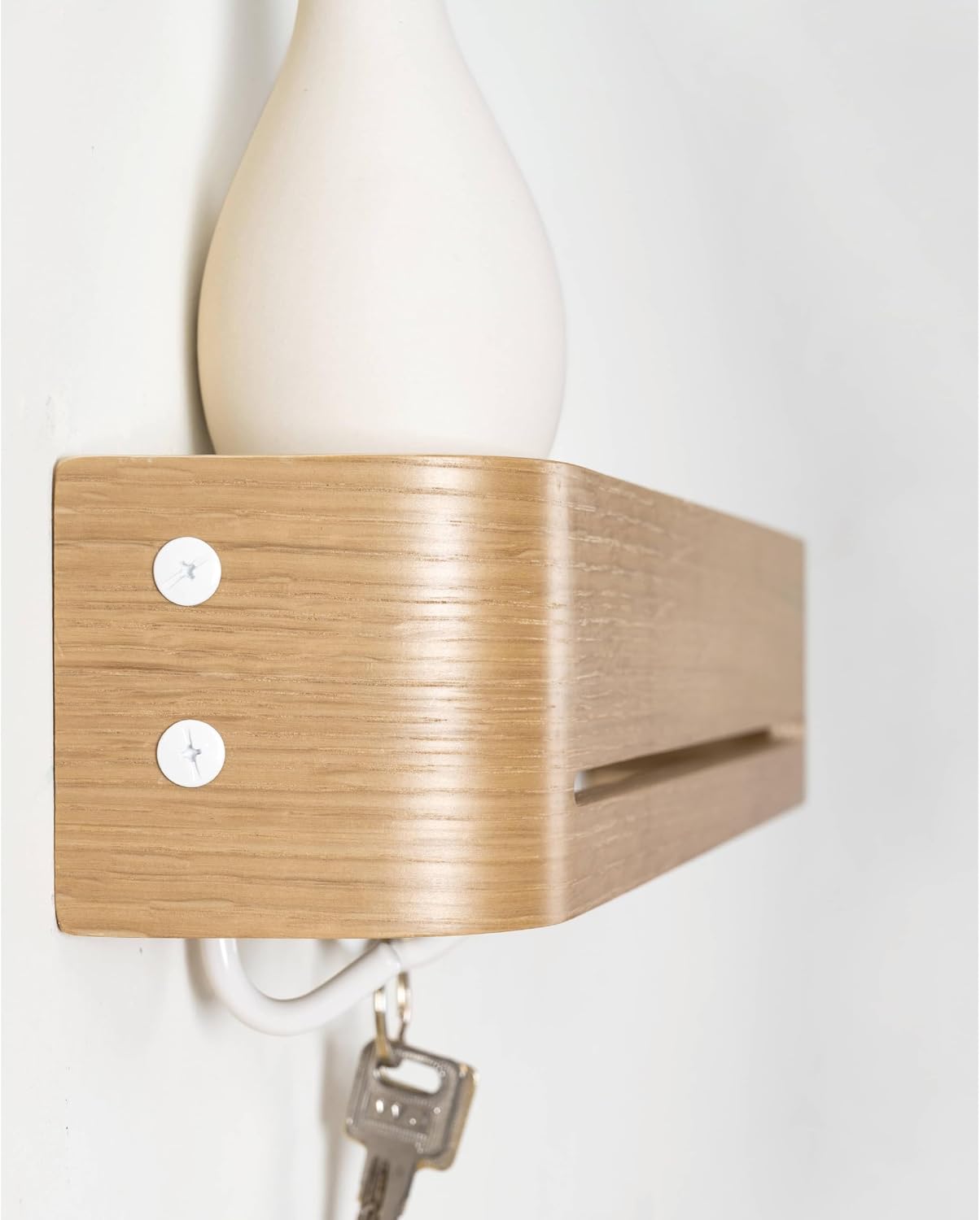 Key Holder Wall Mount with Shelf | 17 inch | Oak | 5 Retractable Hooks | Minimalist | Space-Saving | Modern Wall Coat Hooks | Wooden Key Rack for Entryway & Hallway
