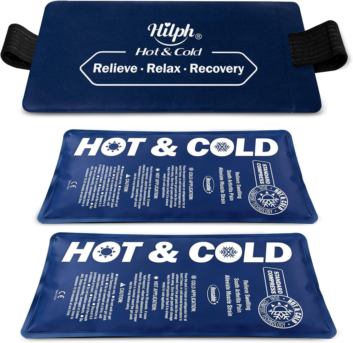 Hilph Ice Packs for Injuries 2 Pack, Hot Cold Gel Therapy Wrap with Strap