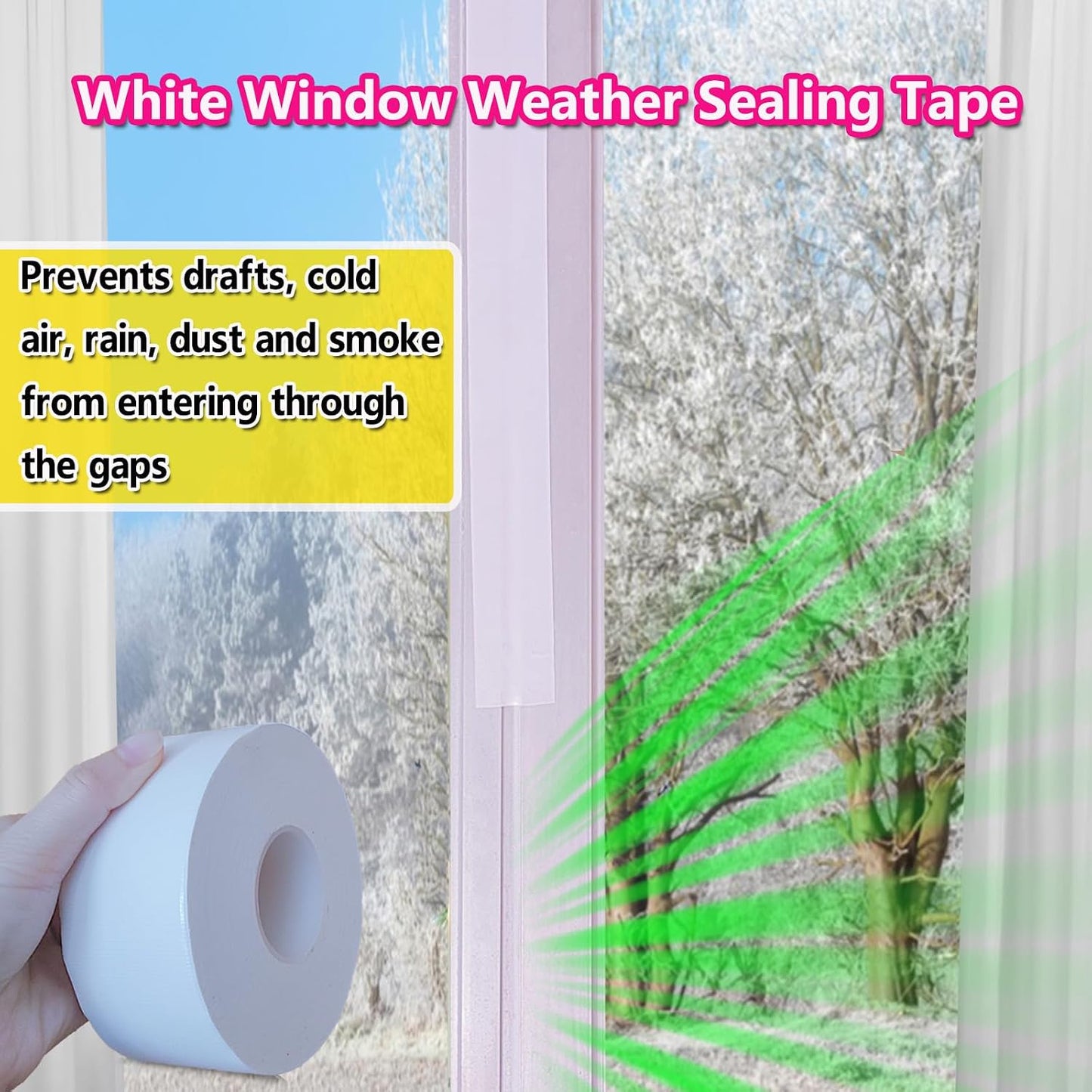 WENSSKKU White Window Weather Sealing Tape, Waterproof Window AC Air Conditioner Sealing Tape Can Keep Out Drafts Cold Air Rain Dust Smog(2IN X 99FT)
