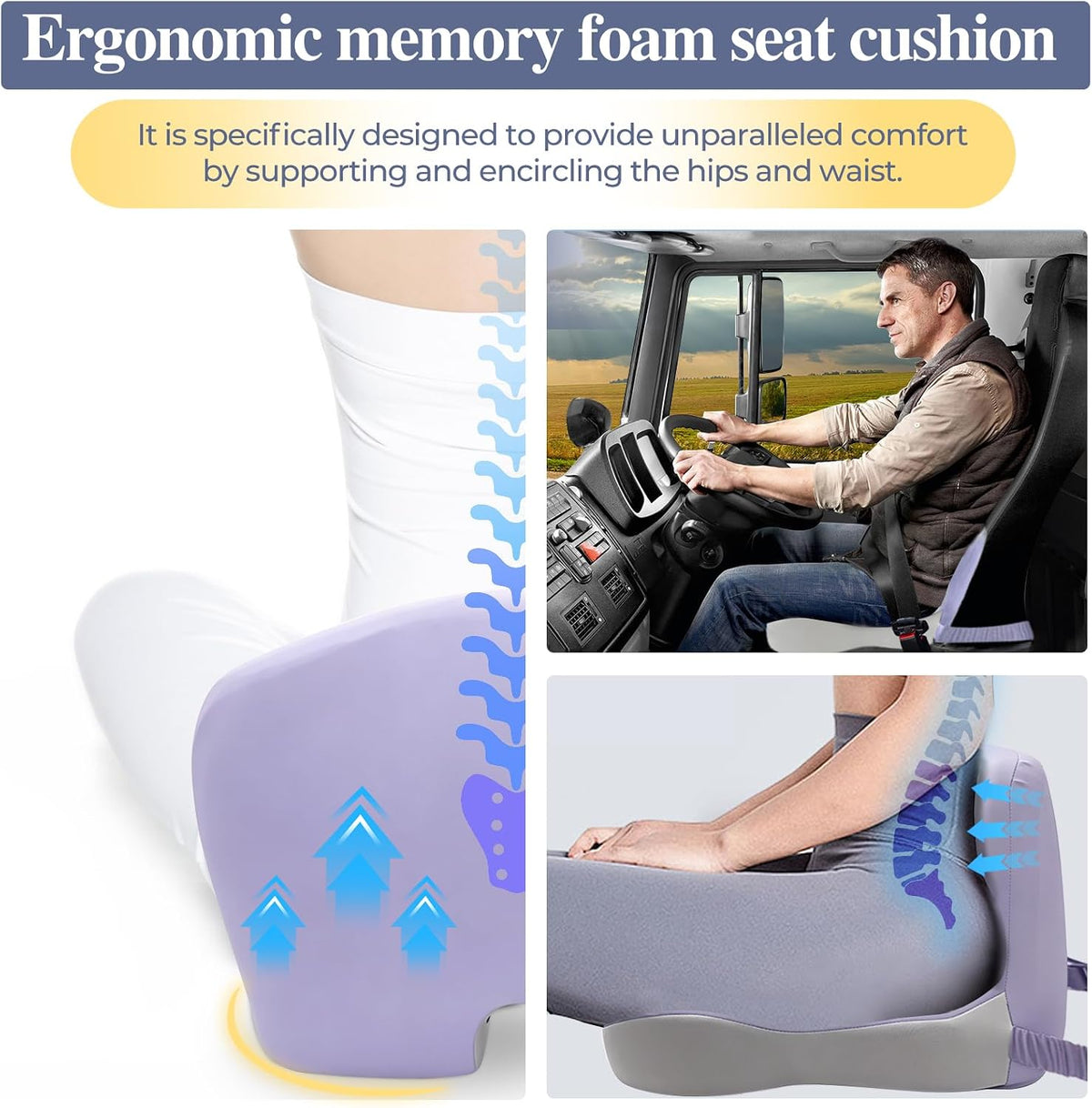 Car Seat Cushion with Lumbar Support Pillow, Seat Cushion for Driving