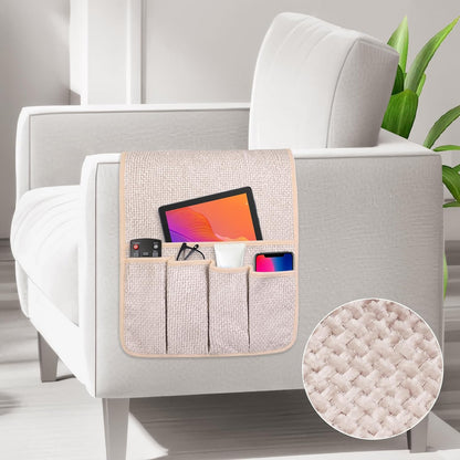 Remote Control Holder Couch Caddy, Armchair Caddy for Recliner 5 Pockets | TV Remote Holder Couch Armrest for Bed Storage with 5 Pockets, Remote Caddy Bedside Table Organizer (Light Gray,35''x13'')