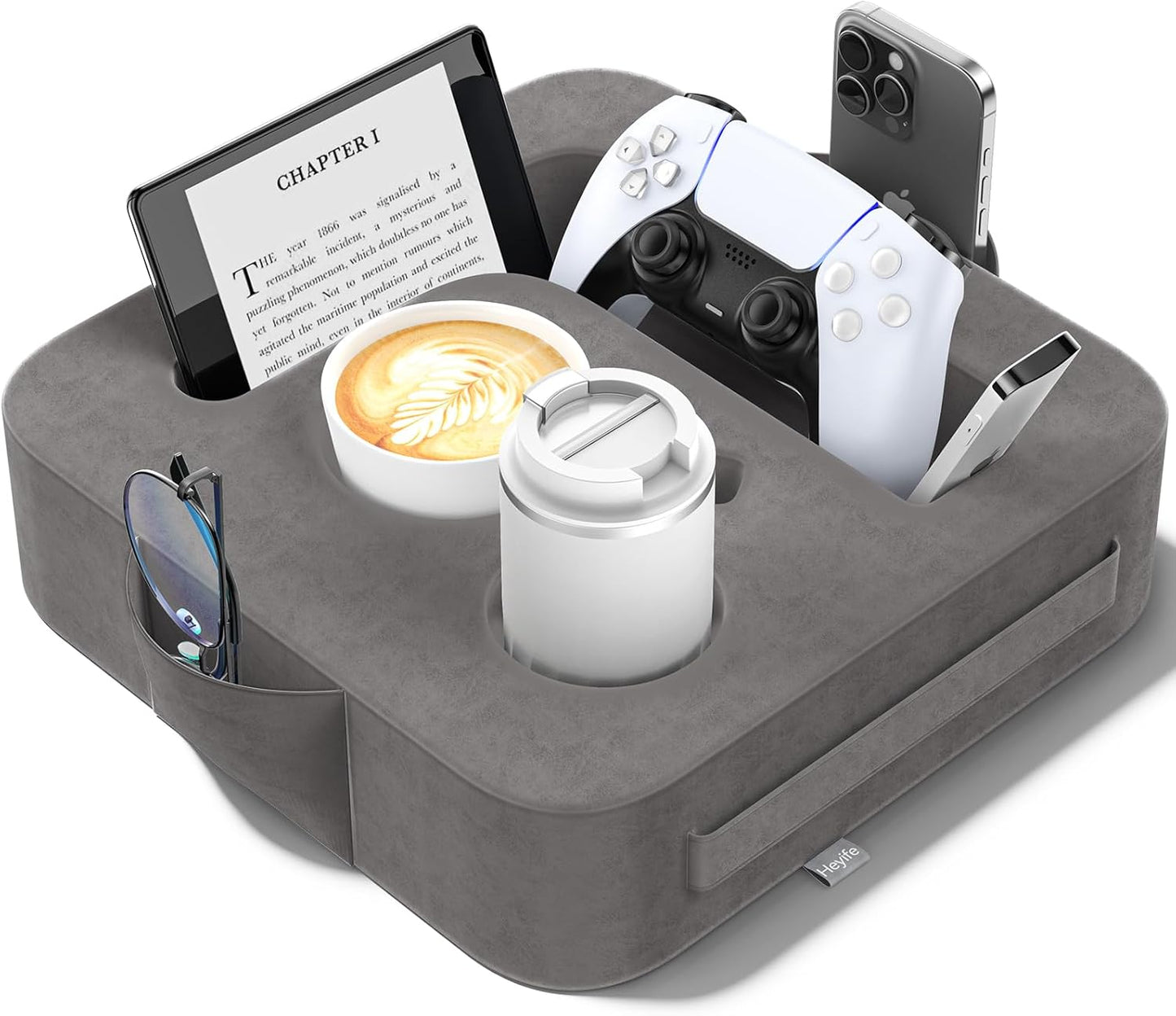 Couch Cup Holder Pillow, Sofa and Bed Caddy for iPad, Kindle, Switch, Game Controller, Remotes, Phones, Small-Sized Cup & Drink Holder for Couch, Bed, Desk, Car, Beach, Bathroom Cup Holder