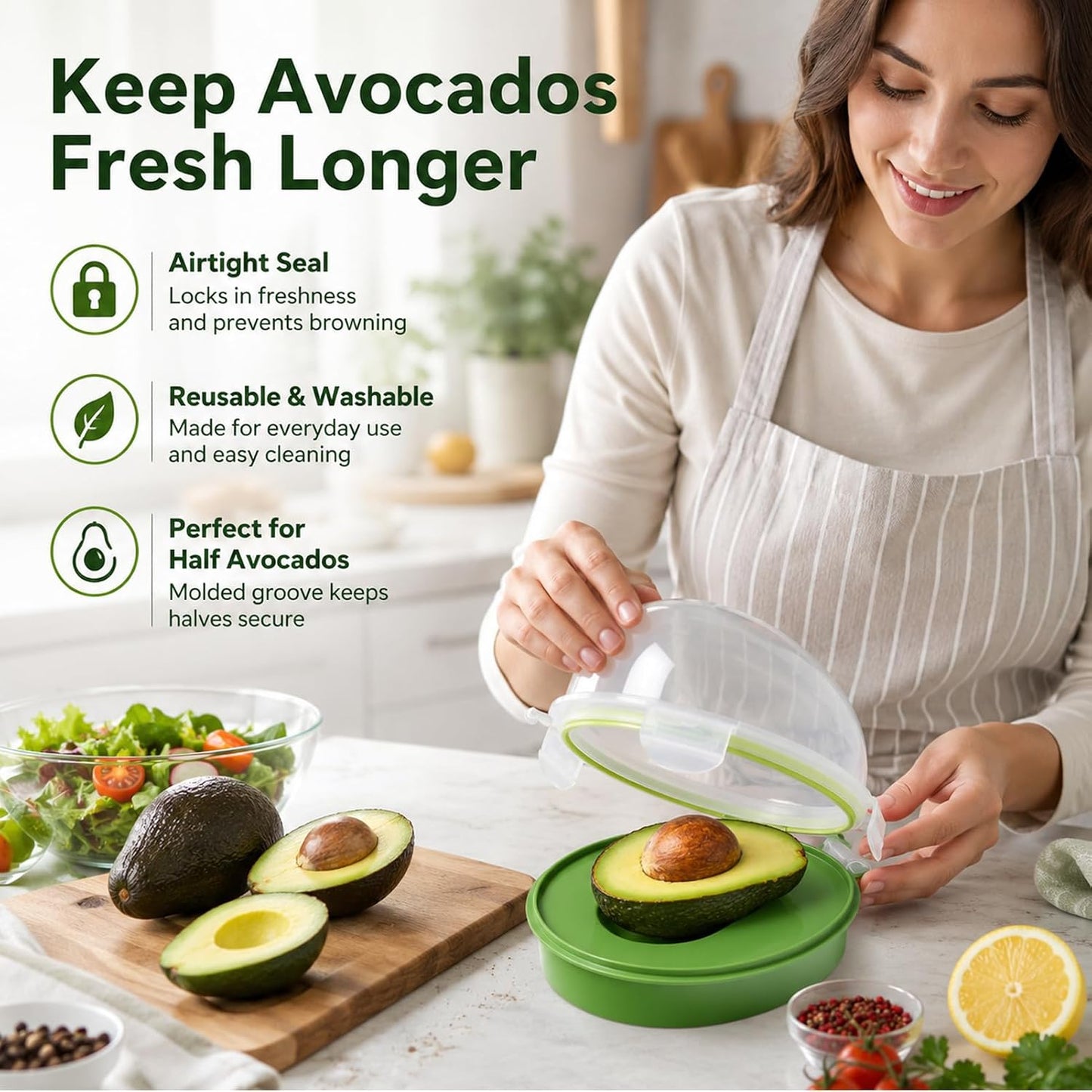 Avocado Saver Holder With Clear Lid Keep Fresh Fruit Container Box | Airtight Seal, Leak-Proof Design, Compact & Stackable, Reusable