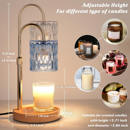 HAIDOLIANG Blue Candle Warmer Lamp with Timer and Dimmer | Height and Brightness Adjustable,Glass Electric Wax Warmer with 2 Bulbs for Women Gifts, Home Decor for Scented Jar Candles