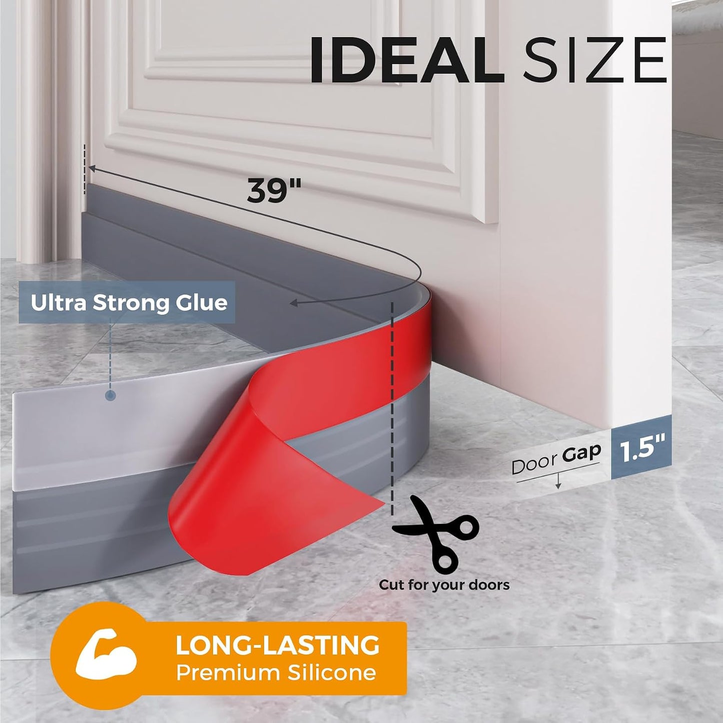 Grotheory 2 Pack Door Draft Stopper, Door Sweep, Weather Stripping Seal | Self-adhesive silicone under door draft stopper for windows and garages, blocks drafts, noise, light, dust and bugs