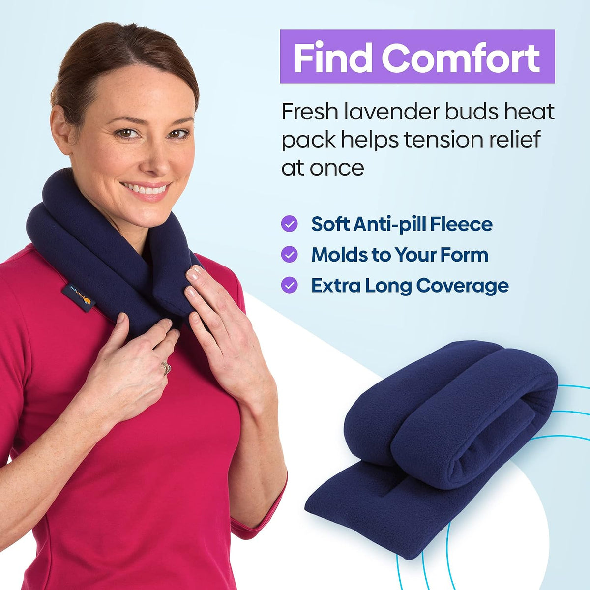 SunnyBay Microwavable Heating Pads, Microwavable Moist Heated Neck and Shoulder Wrap, Versatile Weighted Beanbag Cold Pack or Warm Compress, 2.2 lbs, 26x4 Inches, Navy Blue