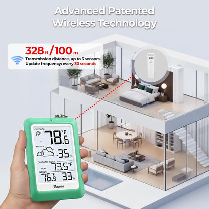 Indoor Outdoor Thermometer Hygrometer Wireless Weather Station, Temperature Humidity Monitor Battery Powered Inside Outside Thermometers with 330ft Range Remote Sensor and Backlight Display