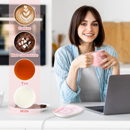 Nitial Thank You Coffee Warmer with Mug Set for Women Thank You for Being Awsome Pink Marble Mug Warming Set Employee Appreciation Gifts Birthday Gift for Coworker Volunteer Teacher