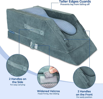 KingPavonini 4-Height Adjustable Leg Elevation Pillows for After Surgery | Soft Yet Supportive Memory Foam, Fits Various Heights, Relieve Pain & Swelling, 4 Handles & Insert Pad, Washable Velvet Cover