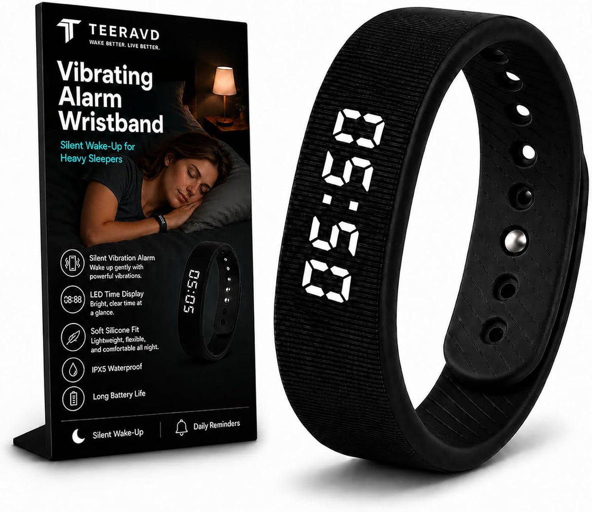 Vibrating Alarm Wristband Clock for Heavy Sleepers Wake Band Wrist Watch Silent Vibration Bracelet Loud Adults Strike Deaf People Despertar with that Won't Partner Extremely Deep