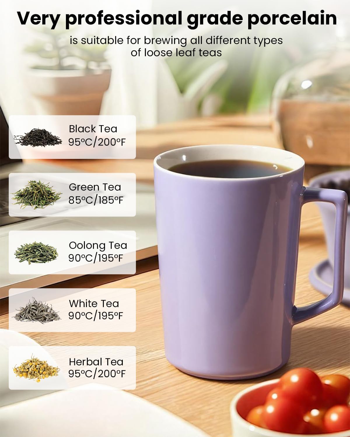 15 oz Ceramic Tea Infuser Cup with Lid - Tea Mug with All Porcelain Strainer for Loose Leaf Teas,Microwave and Dishwasher Safe,Metal-Free,BPA-Free for Tea Lovers/Birthday (Black)
