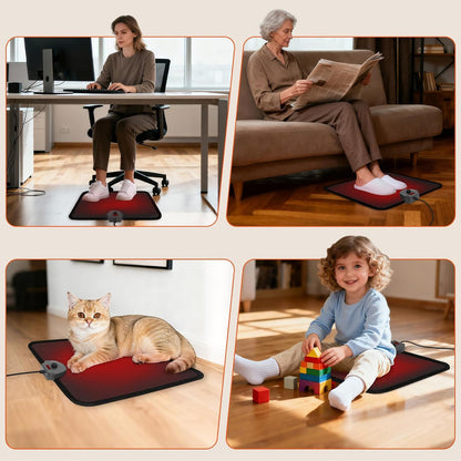 Heated Floor Mat Under Desk for Foot Warmer - Wider 110V Adjustable Temperature Electric Heating Pad - Carbon Crystal & Energy Saving Feet Warmers for Office,Home (Black)