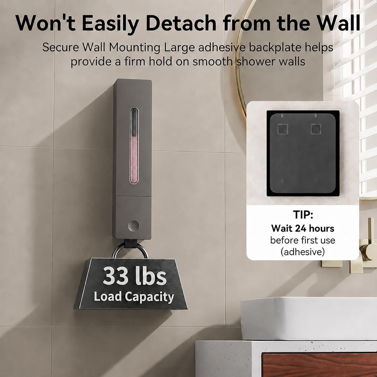 Shampoo and Conditioner Dispenser - Wall-Mounted 3-Chamber Shower Soap Dispenser, No-Drill, 1200ML Capacity, for Bathroom & Hotel