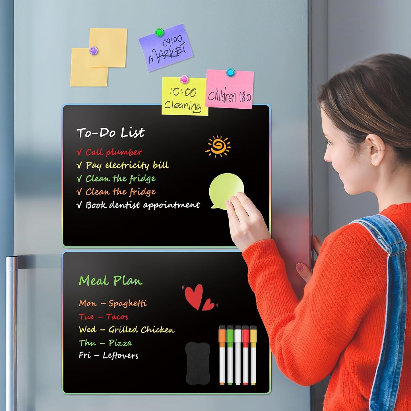 MaxGear Magnetic Whiteboard for Fridge 12x8 White 5 Pack | Strong Magnet, Dry Erase, Reusable, Easy Clean, Stain Resistant, Meal Planner, Grocery List, Family Notes, Kitchen Organizer