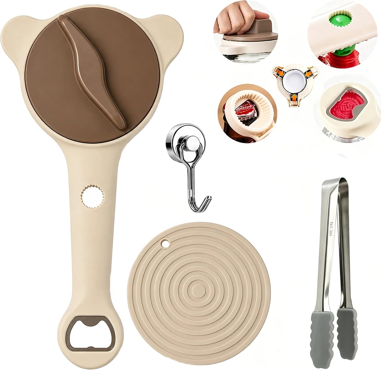 Jar Opener for Seniors with Arthritis & Weak Hands -Csailvoy-Bottle Opener | Stainless Steel 3-Claw Grip 4 in 1 Multi-Purpose Jar Opener, Adjustable 1-3.5 Inch for Jars & Bottle Caps, Open Tight Lids
